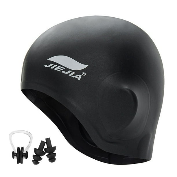 Swim Cap Silicone 3D Ergonomic Ear Protection Swimming Cap with Nose Clip & Ear Plugs For Women