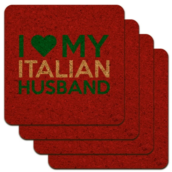 I Love My Italian Husband Low Profile Novelty Cork Coaster Set