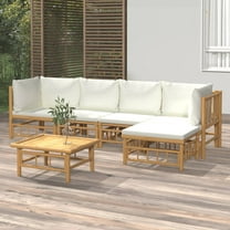 vidaXL 6 Piece Patio Lounge Set with Cream White Cushions Bamboo
