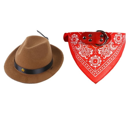 AJZIOJIRO Dog Cowboy Hat Collar Scarf 2 PCS Outfit Cowboy Dog Costume Fashion Print Bandana Adjustable Collar for Small Medium Large Breed Dogs