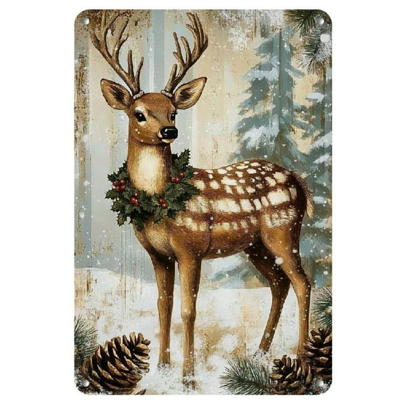 1pc Vintage Christmas Reindeer Metal Sign, 8x12 inches, Rustic Holiday Wall Art, Iron Painting for Home, Bar, Cafe, Farmhouse, and Garden Decor, Retro Oblong Plaque with Festive Design