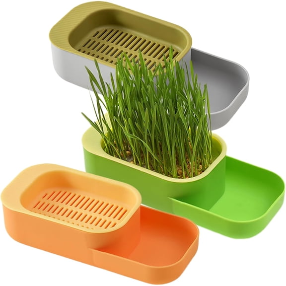 3 Pcs Cat Grass Planter Kit with 10 Seed Packs - Hydroponic Indoor Gardening System for Pets (7.9x3.5x2 in)-dh
