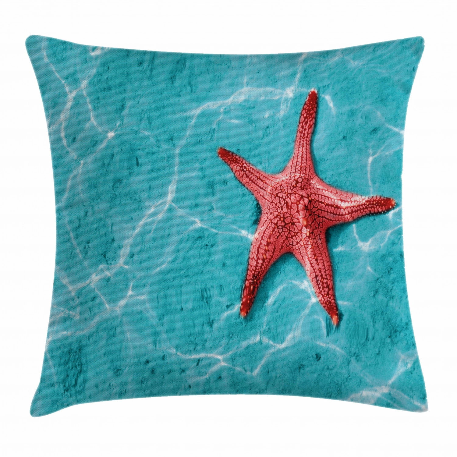 Starfish Decor Throw Pillow Cushion Cover, Red Starfish in Vibrant Blue