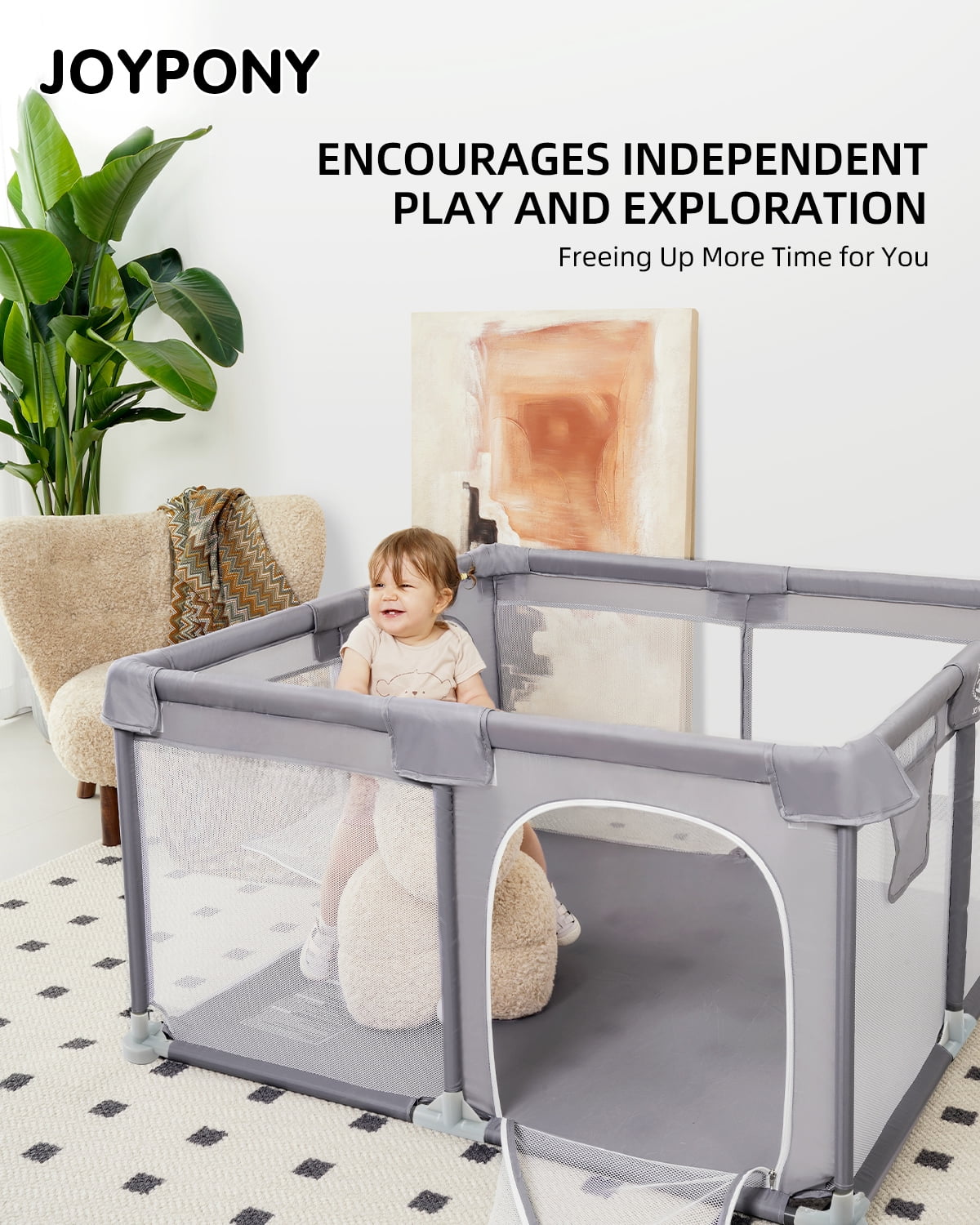 Joypony Extra-Large Baby Playpen, 50 x 50 x 27 in, Activity Play Yard for Baby, Breathable Mesh