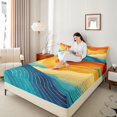 thumbnail image 3 of Castle Fairy Line Art Sunset Wave Bed Sheets 4-Piece,Gradient Mountain Ocean Abstract Full Size Sheets,Orange Teal,1 Fitted Sheet,1 Flat Sheet and 2 Pillowcases, 3 of 6