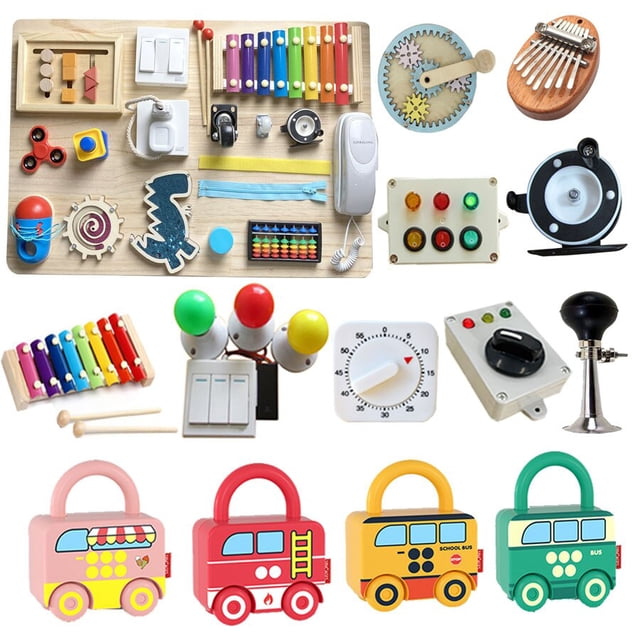 Busy Board Montessori Baby Toys Learning Basic Skills Fine Motor Training Latch Lock Toys Toddler Cognition Sensory Toy heqiyong LED