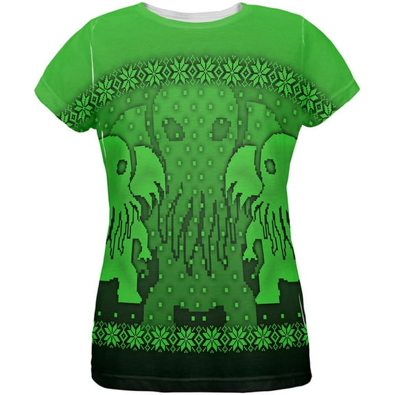 Ugly Christmas Sweater Big Cthulhu Greater Gods All Over Womens T Shirt Multi LG