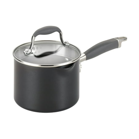 

GlKLLG 2Qt Advanced Hard-Anodized Nonstick Straining Saucepan with Lid and Pour Spouts Gray