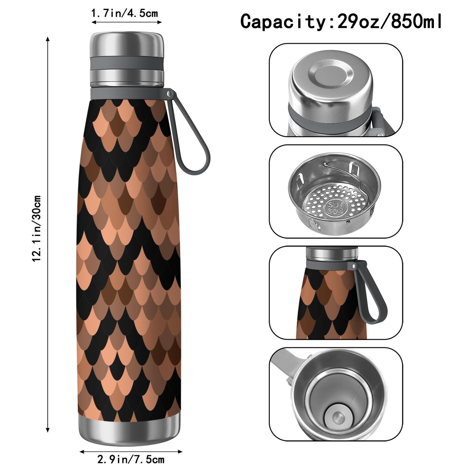 29oz Insulated Water Bottle with Tea Infuser, Stainless Steel Travel Mug, Shining Diamonds Print