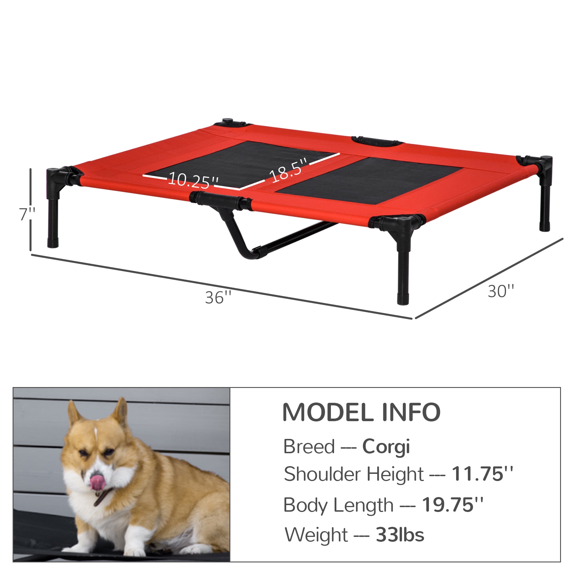 Elevated Cooling Summer Dog Cot Pet Bed With Mesh Ventilation, Red 36"x30"