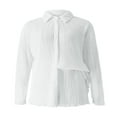 thumbnail image 4 of Women Casual 2 Pcs Clothes Set Solid Color Ruched Long Sleeve Button Down Shirts with Shorts Suit, 4 of 9
