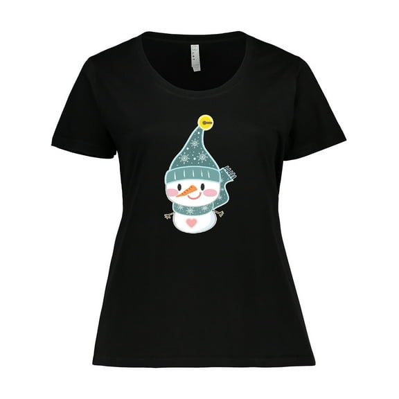 Inktastic Cute Christmas Snowman in Blue Hat and Scarf Women's Plus Size T-Shirt