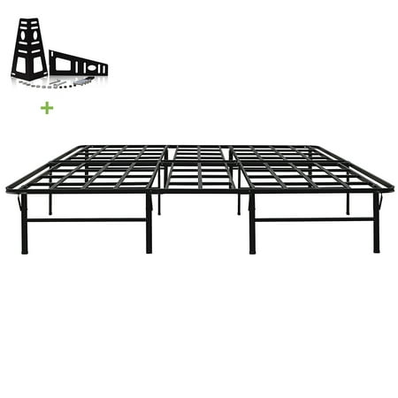 Extra Heavy Duty Aluminum Platform 3000lbs Max Weight Capacity TATAGO 16 Inch Tall Heavy Duty Platform Bed Frame & 2 Set Headboard Bracket, Mattress Foundation, Non-Slip, No noise & No Box Spring Need for Saving Money, King ()