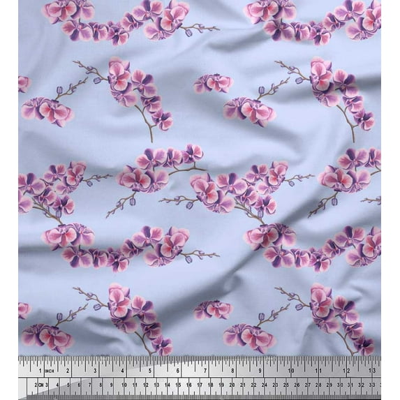 Soimoi Rayon Fabric Orchid Floral Print Sewing Fabric Yard 56 Inch Wide