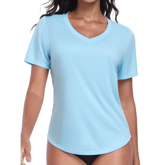 Charmo Womens Shorts Sleeve Swim Shirts UPF 50 Sun Protection Rashiguard Hiking Runing Shirt Tops