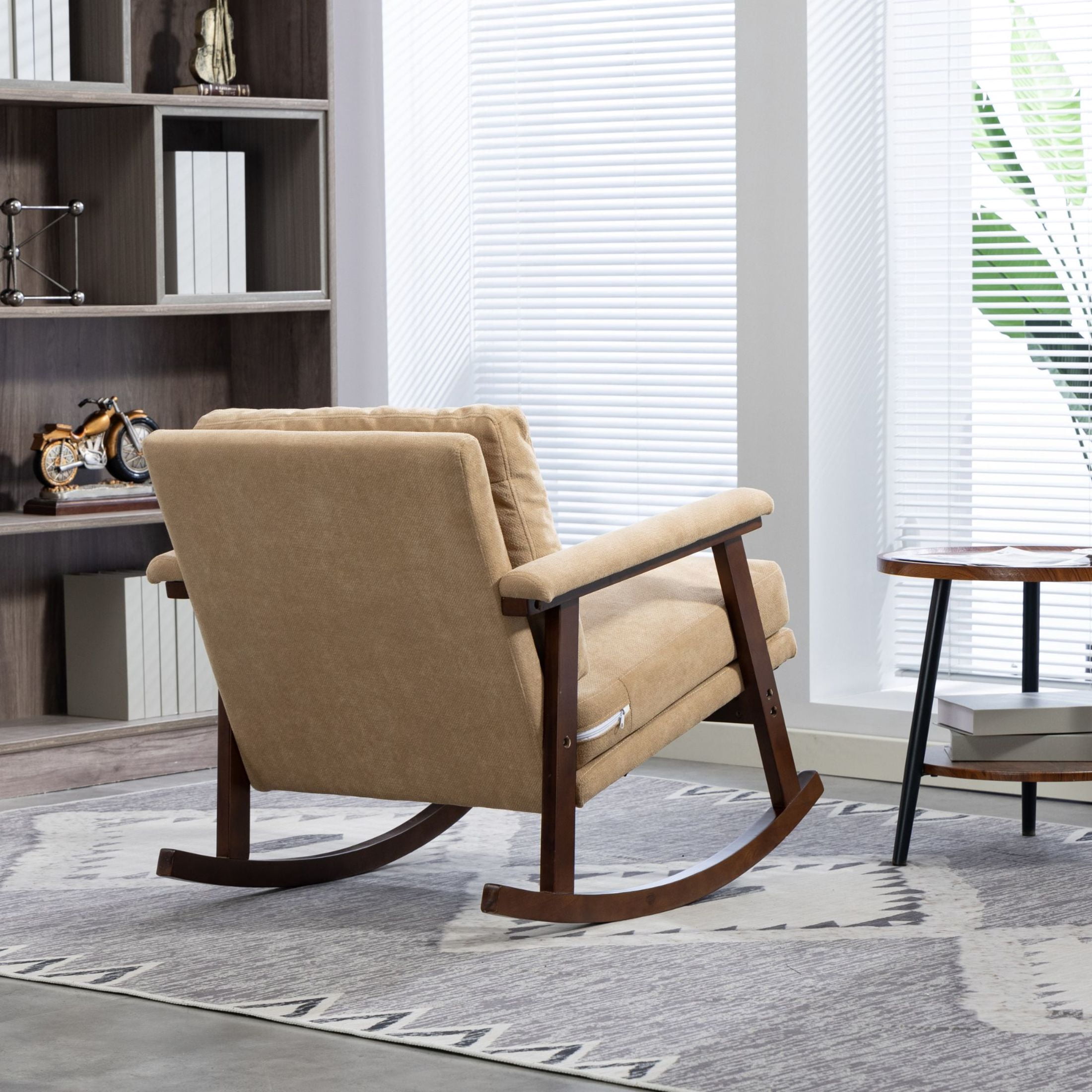 GDF Studio Enisa Mid-Century Modern Solid Wood Rocking Accent Chair, Reading Armchair for Bedroom, Living Room, Khaki