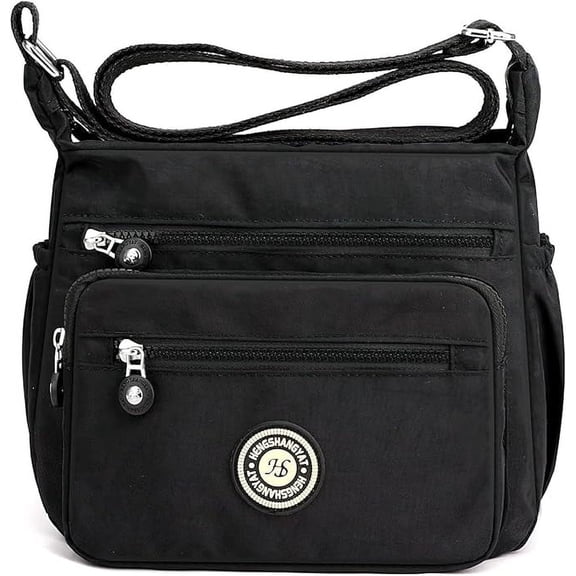 KXF Nylon Crossboby Bag for Women - Waterproof Zipper Multi-pocket Travel Shoulder Bag Purse Wallet (Black)