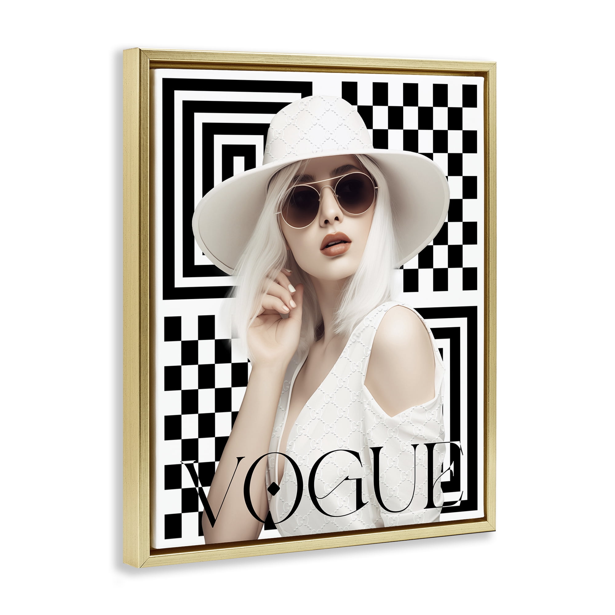 Stupell Industries Mod Elegance Woman Fashion Painting Gold Floater Framed Canvas Art Print Wall Art, 17 x 21