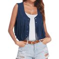 thumbnail image 1 of Xuanfei Women Retro Snap Button Fringed Sleeveless High-Low Hem Western Vest, 1 of 6