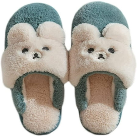 

PIKADINGNIS Unisex Cute Bear House Slippers Fluffy Faux Fur Non-Slip Winter Animal Slippers Indoor Outdoor Bedroom Slippers