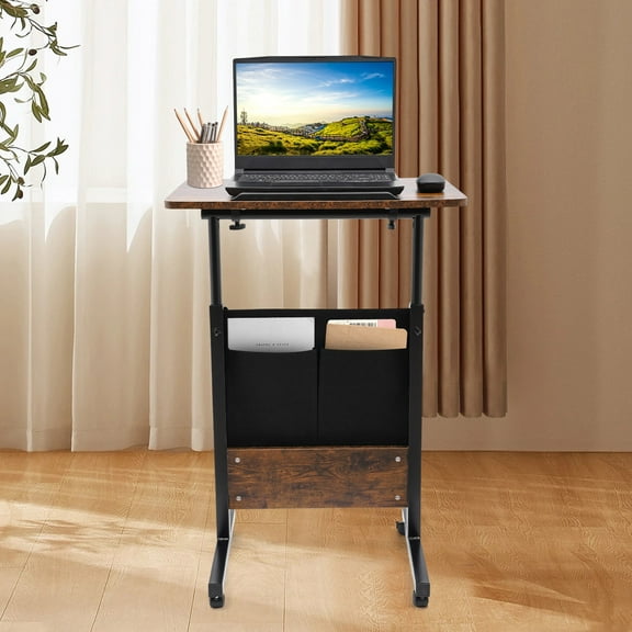 Mobile Standing Desk, Portable Rolling Laptop Desk Height Tilt Angle Adjustable Stand Up Desk with Storage Bag for Schools Office Living Room Study Bedroom