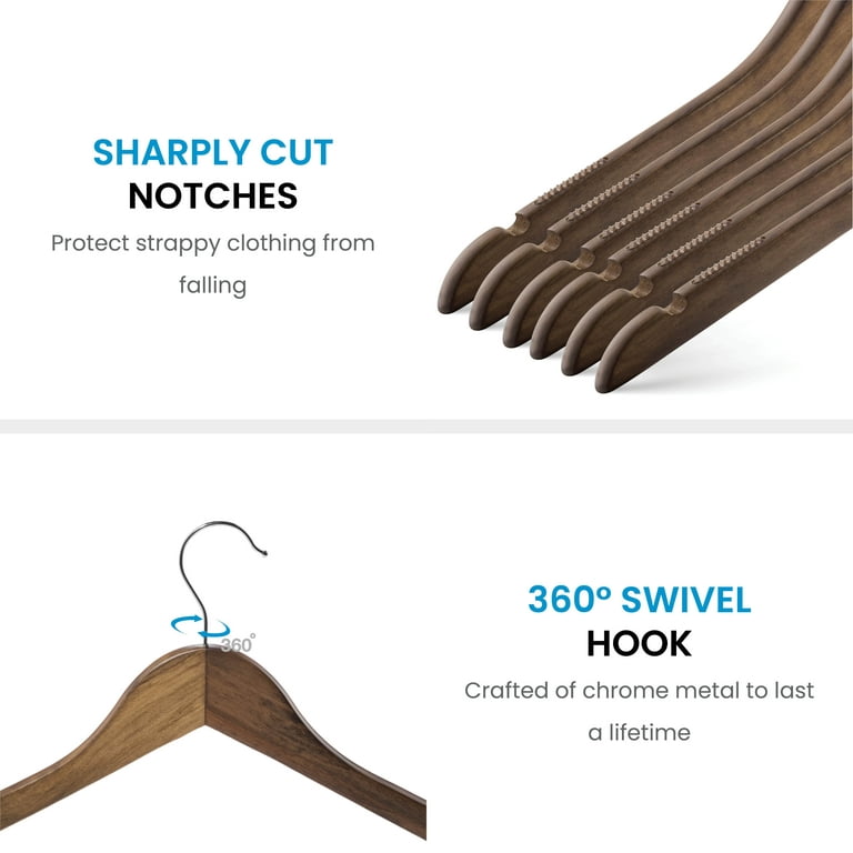 High-Grade Wooden Shirt Hangers with Rubber Grips (10 Pack) Smooth &  Durable Wood Hangers with Grips Non Slip - Slim & Sleek Space Saving Hangers  with Notches & 360 Hook - Ideal