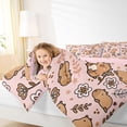 thumbnail image 3 of Manfei Lovely Capybara Queen Comforter Set,Cartoon Initial T Comforter Sets Queen,Pink,Pink Reversible,3 Pieces,1 Comforter and 2 Pillowcases, 3 of 7