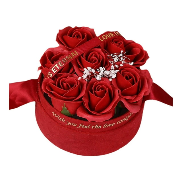 Caja de regalo con forma de rosa de jabón y bolsa de regalo. Caja de jabón con forma de flor novedosa. Rojo
