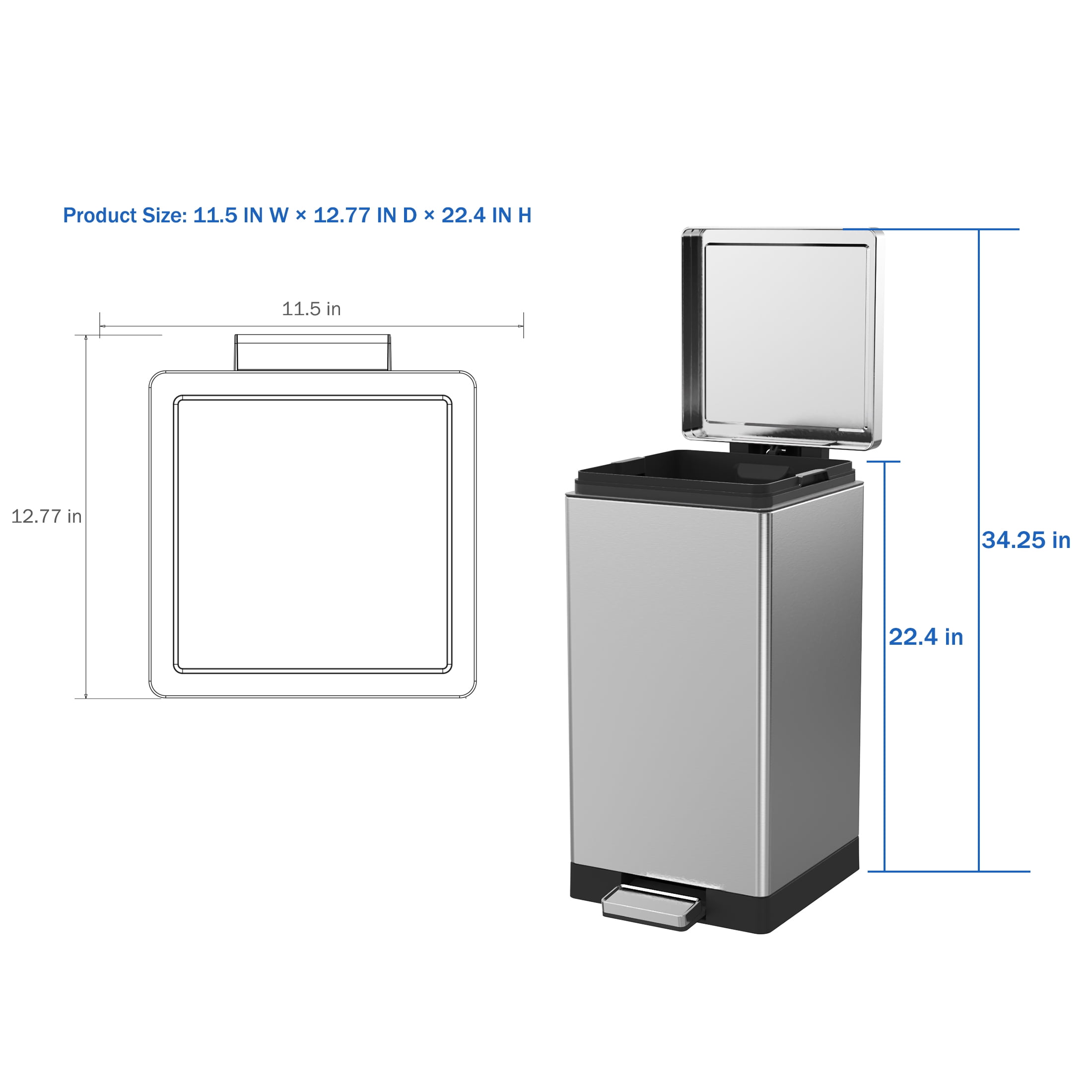Simplykleen Kitchen Trash Can, 7.9 Gallon Stainless Steel Step Garbage Bin with Soft Close Lid, Silver
