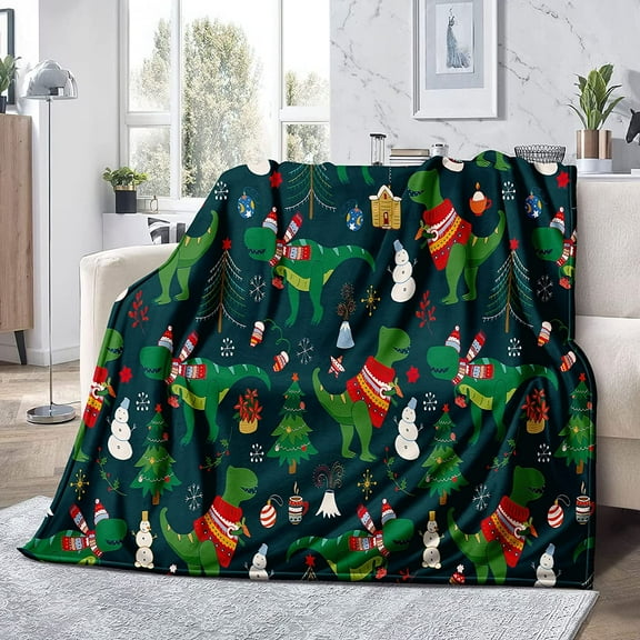 Dinosaur Blanket for Kids Boys Girls ,Merry Christmas Blanket Soft Cozy Plush Xmas New Year Holiday Throw Blanket for Christmas Bedroom Decor(Blanket Xmas3007-60 x50)