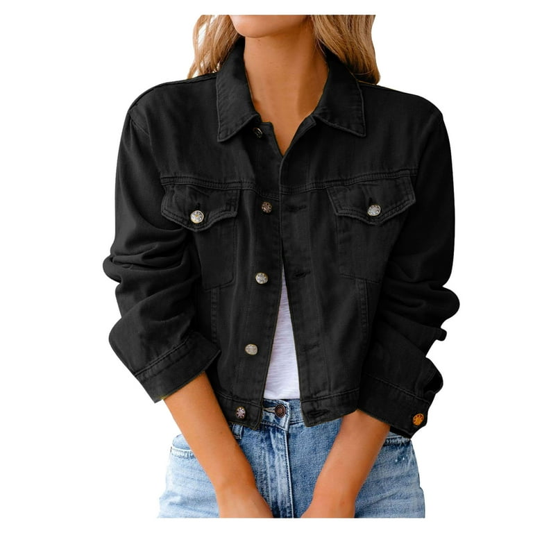 Ladies black jean jacket hot sale