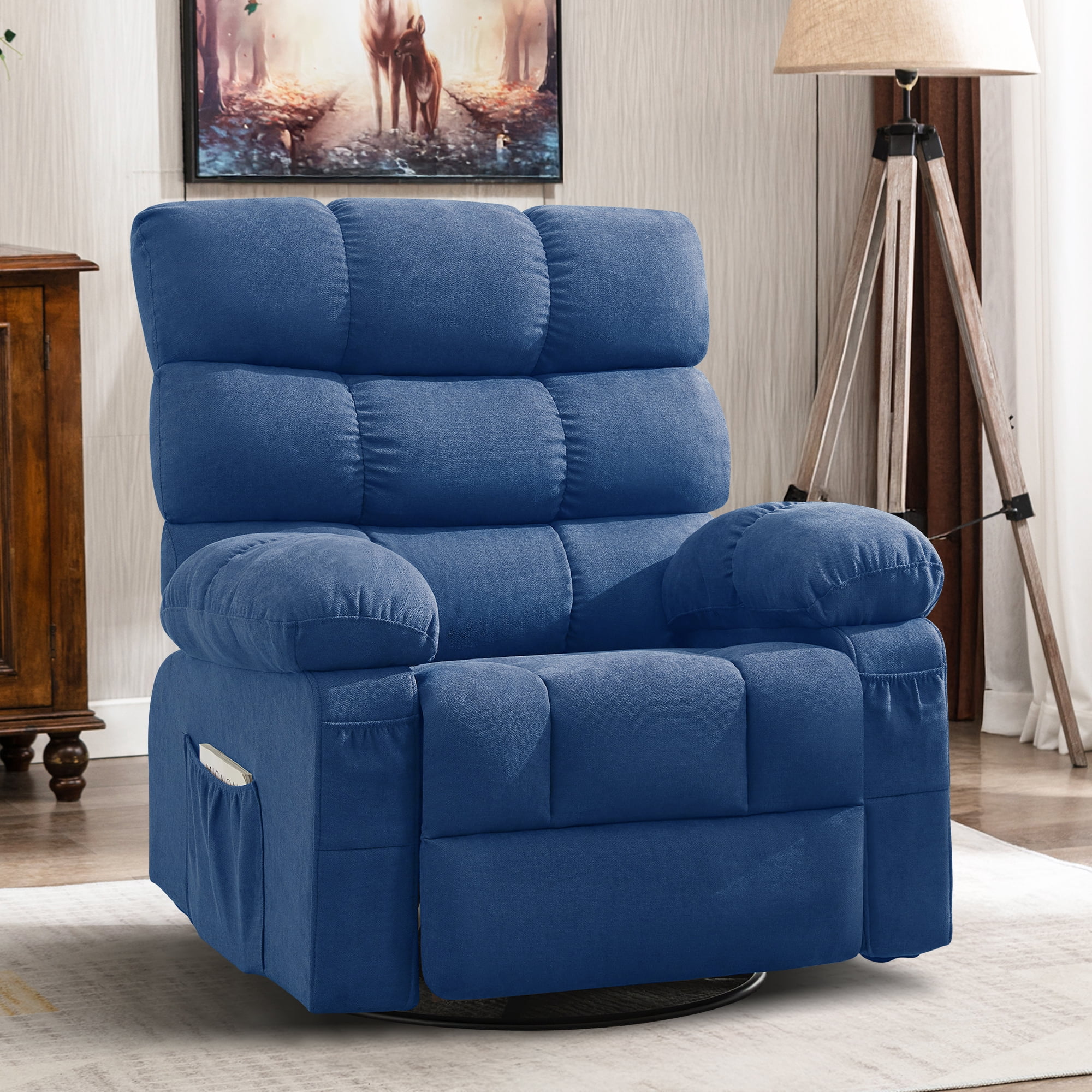 JONPONY Swivel Rocker Recliner Chair, Ergonomic Lounge Chair for Living Room,Small Spaces with Rocking Function,360° Swivel,Side Pocket,Blue
