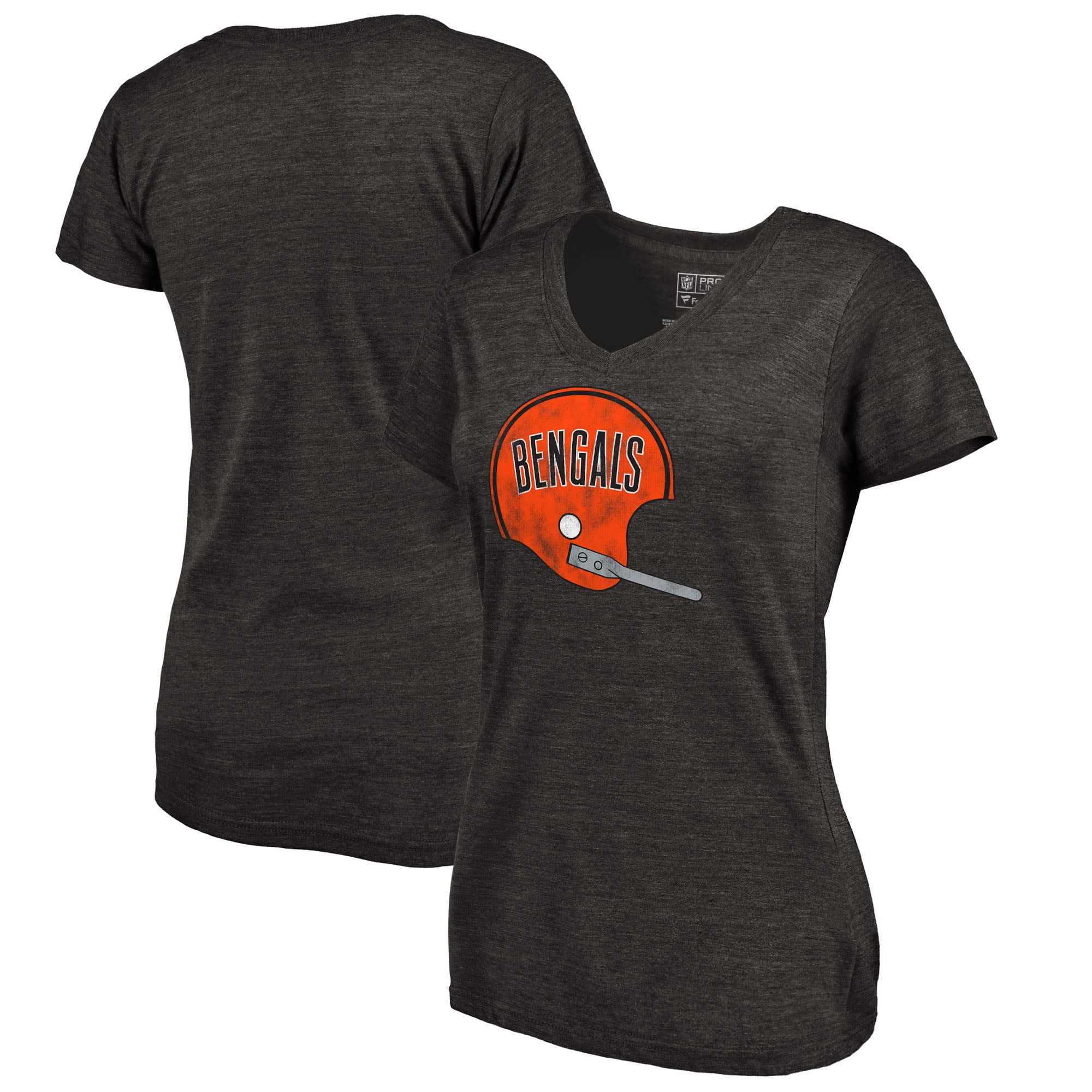 Cincinnati Bengals Fanatics Branded Women's Throwback Logo Tri-Blend V-Neck T-Shirt - Black 