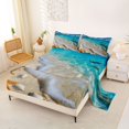thumbnail image 2 of jejeloiu Watercolor Seashore Bed Sheets,Starfish Shell Print Full Size Sheets For Boys,Blue White,4 Pieces,1 Flat Sheet, 1 Fitted Sheet and 2 Pillowcases, 2 of 6