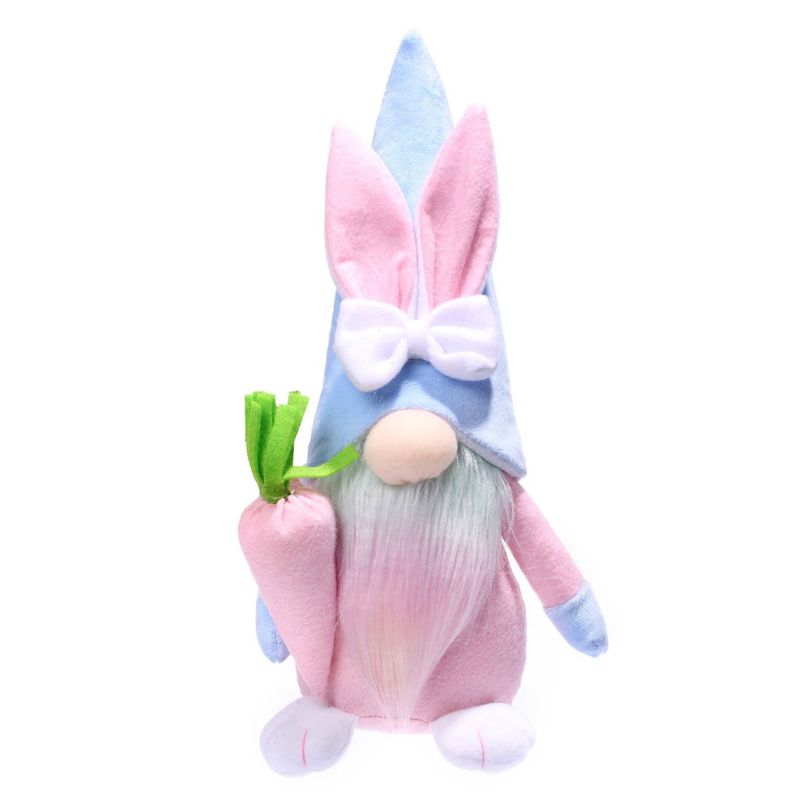 Opvise Easter Dwarf Bunny Doll Faceless Sweet Color Carrot Bow Decor Braided Hair Soft Elastic Fully Stuffed Kids Toy Party Decoration Plush Doll Women