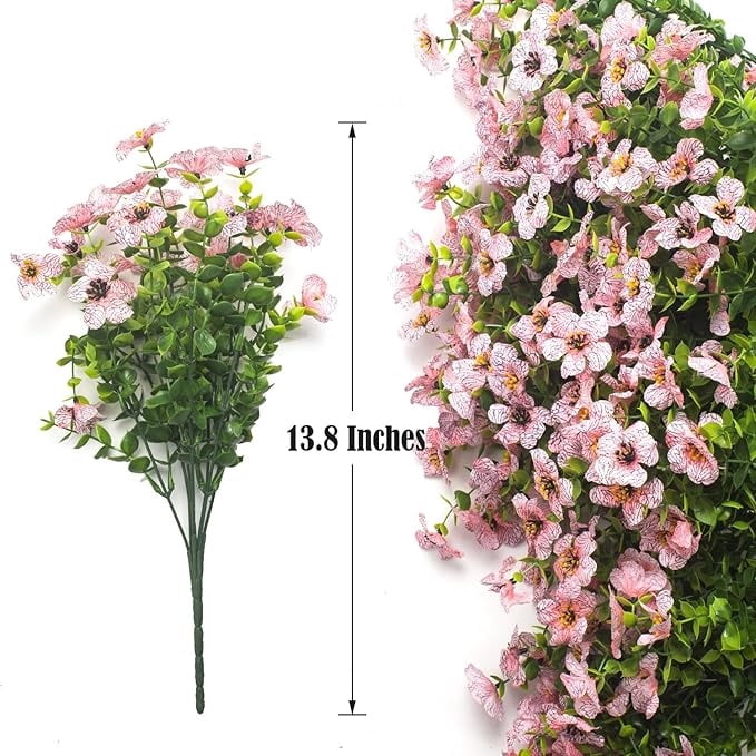 ZOELNIC Artificial Flowers Outdoor 6 Bunldes UV Resistant Fake Flowers No Fade Faux Plastic Plants for Garden Porch Window Box Decorating (Pink)