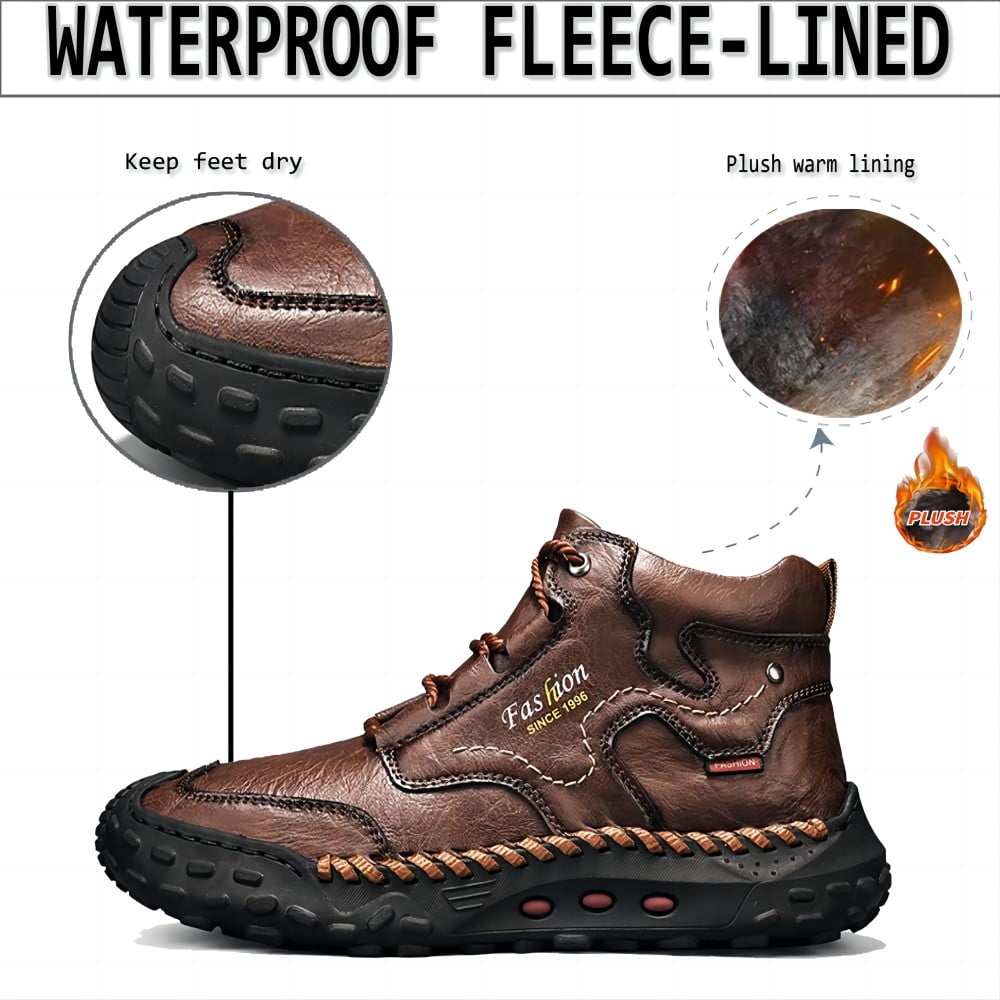 Men's Outdoor Leather Boots Casual Warmth For Hiking Lightweight Comfort Thicken Lace-up Mid-Top Ankle Shoes Brown 11.5 US