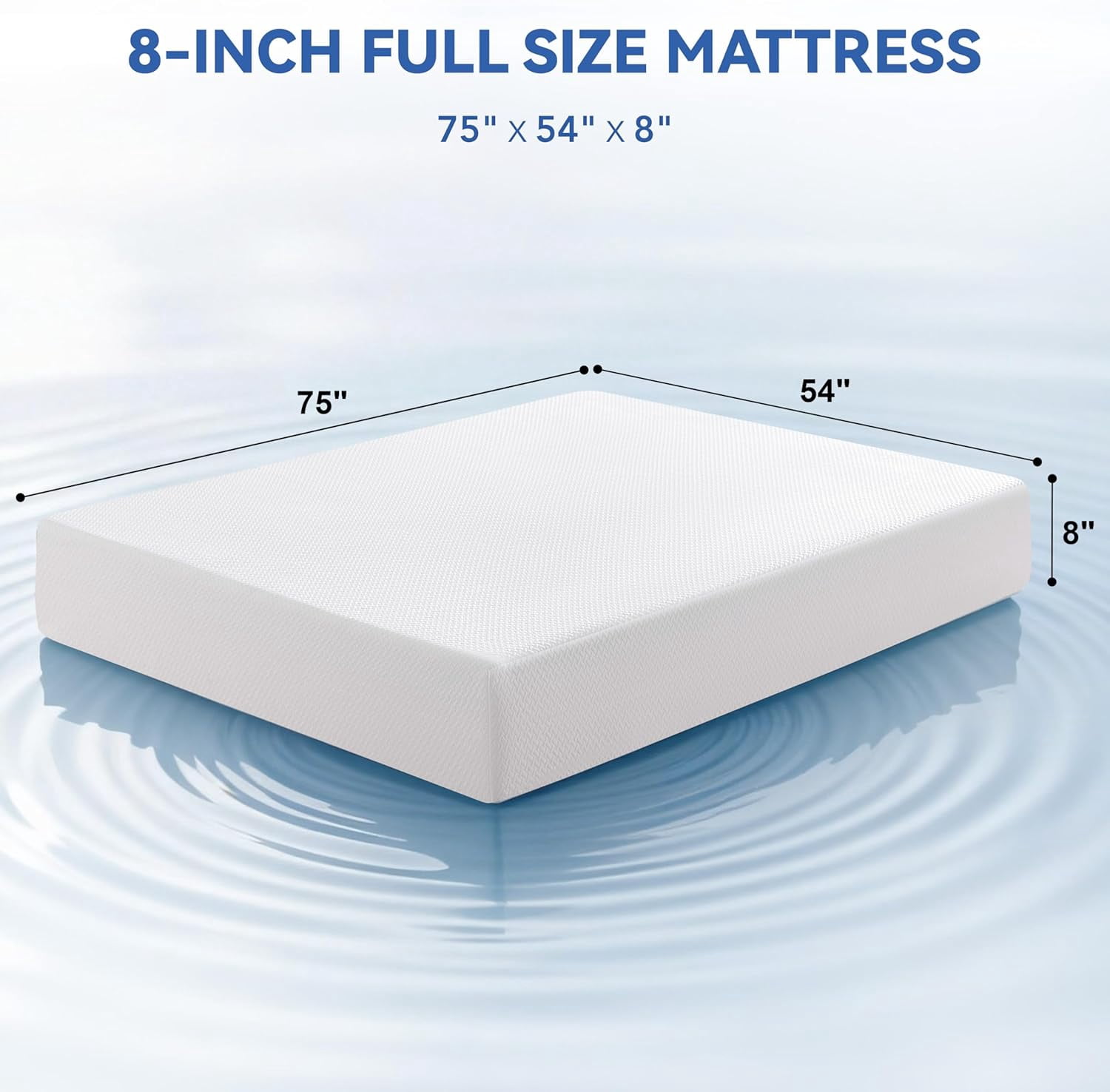 GLZ'HOME Full Size 8 Inch Gel Top Memory Foam Mattress, Medium Firm, Vacuum Compressed for Kids' Rooms, Dormitories, RVs & Bunk Beds, Breathable for Cooler Sleep