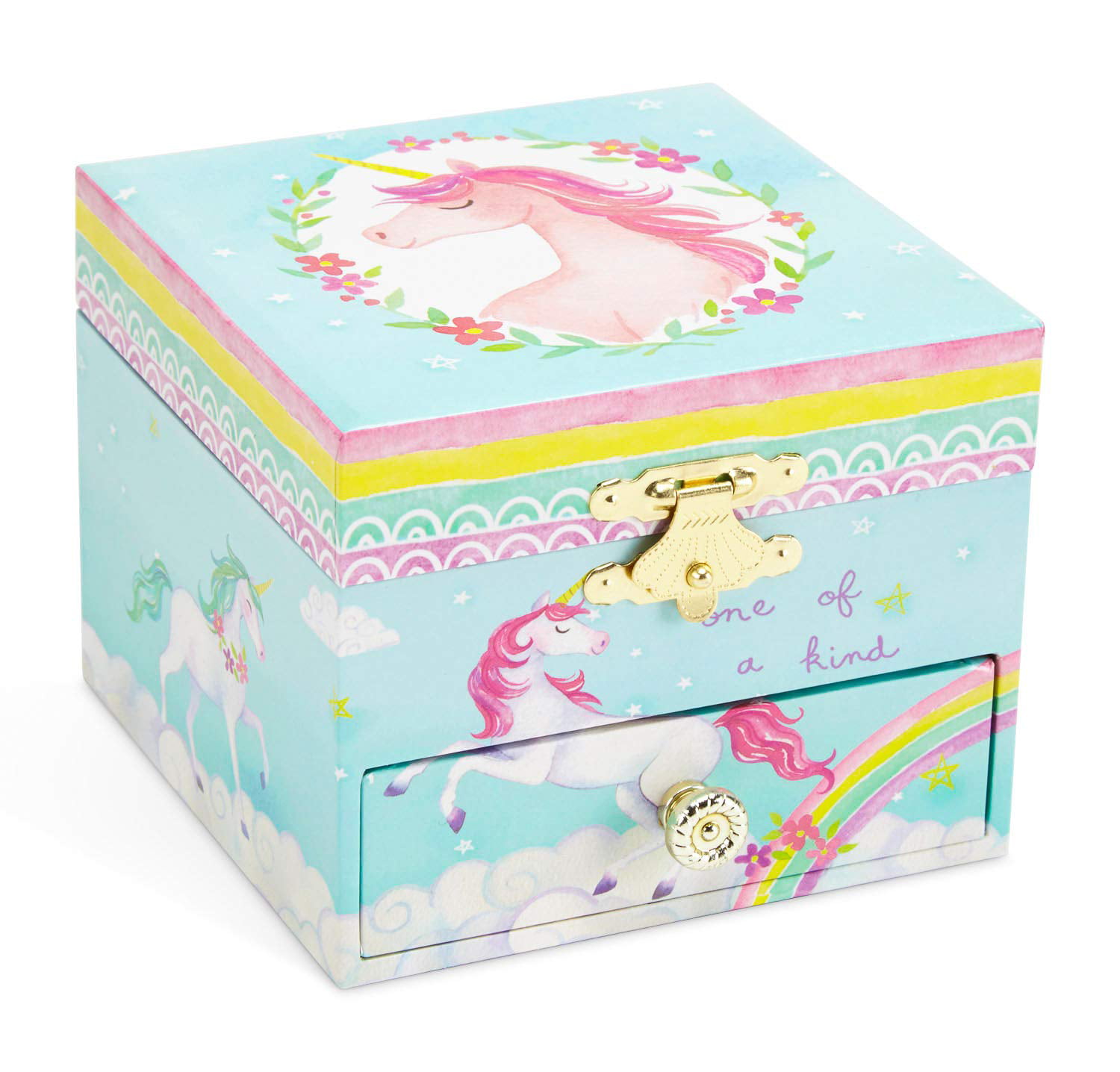 Musical Ballerina Jewelry Box, Unicorn Rainbow Design with Pullout Drawer,  The Unicorn Tune