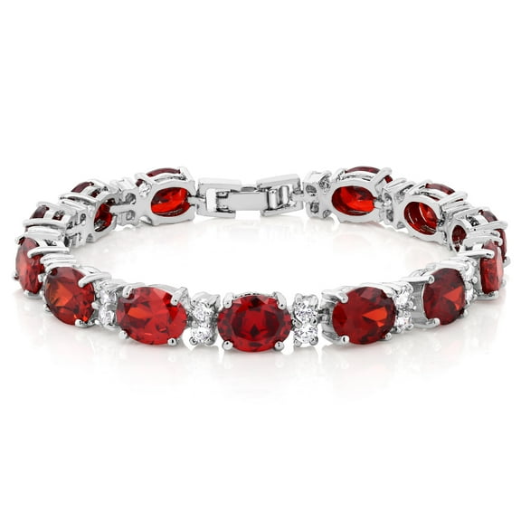 Gem Stone King 40.00 Ct Oval and Round Red Color Cubic Zirconias CZ Tennis Bracelet for Women 7 inch
