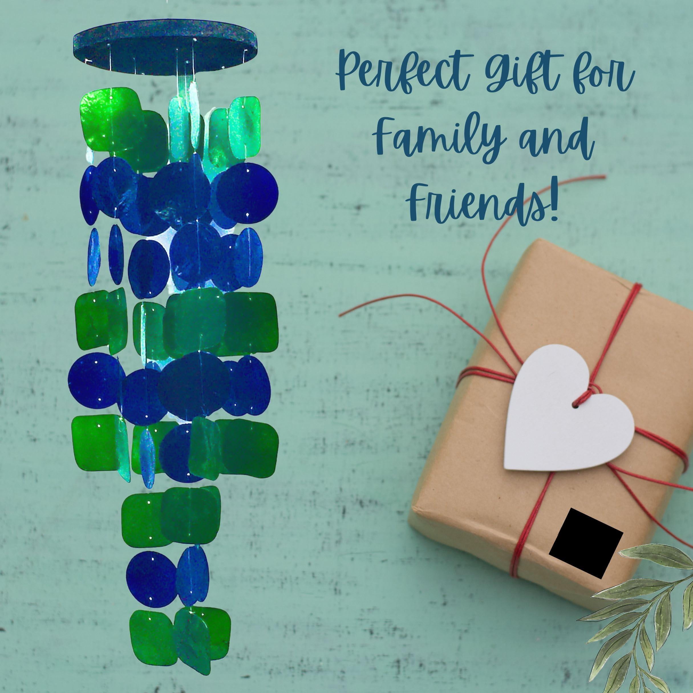 24858 Wind Chimes Outdoor  Garden Decorations Musical Indoor/outside Windchimes Beach Breeze Gifts For Mom Gift All Occasions Capiz Sea Glass Shells Wood 27 Inch Green Blue