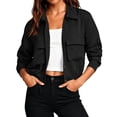 thumbnail image 6 of Warop Cropped Bomber Jacket Women Long Sleeve Button Down Fall Coat with Pockets Versatile for Daily Outdoor Travel, 6 of 9