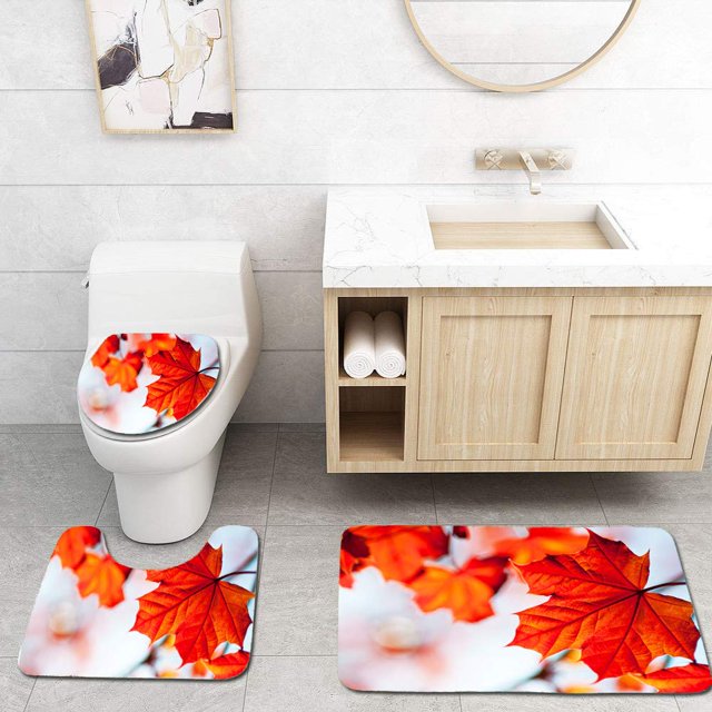 ABPHQTO Arce rojo Juego de alfombras de baño de 3 piezas Alfombra de baño Alfombra de contorno y tapa de inodoro ABPHQTO Cont-CHAPPLE-14141