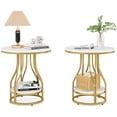 thumbnail image 6 of Fnova 23" Round End Table, Modern 2-Tier Side Table with Storage and Metal Frame, Small Bedside Table for Living Room, Bedroom, White Gold, 6 of 15
