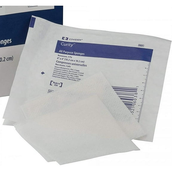 Curity All Purpose Sponges - 4 X 4 Inch, 4-Ply, White, Polyester/Rayon, 10 Count