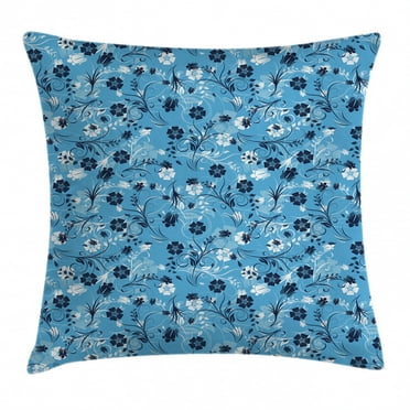 Floral Decor Throw Pillow Cushion Cover, Swirled Mix Flower Petals Background Shabby Chic Classical Artsy Image, Decorative Square Accent Pillow Case, 16 X 16 Inches, Dark Blue White, by Ambesonne