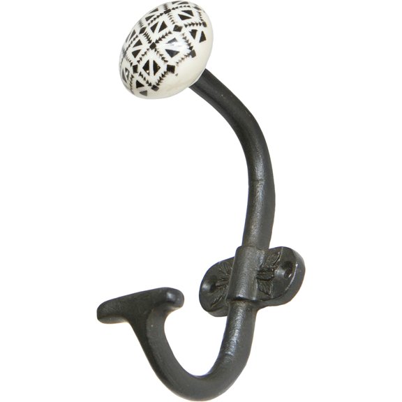 Decorative Patterned Ceramic Knob On Cast Iron Wall Hook