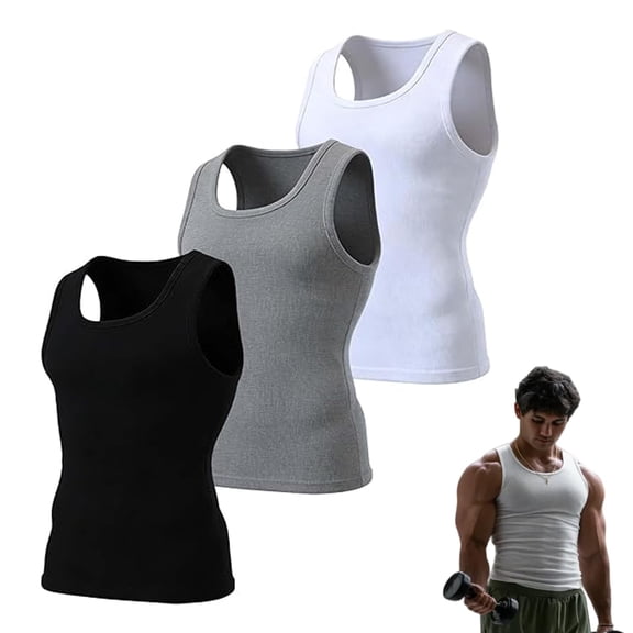 Ultra-Soft Cotton Fitted Tank 3 Pack, Basic Tank Tops for Men, Breathable Stretchy Casual Undershirts