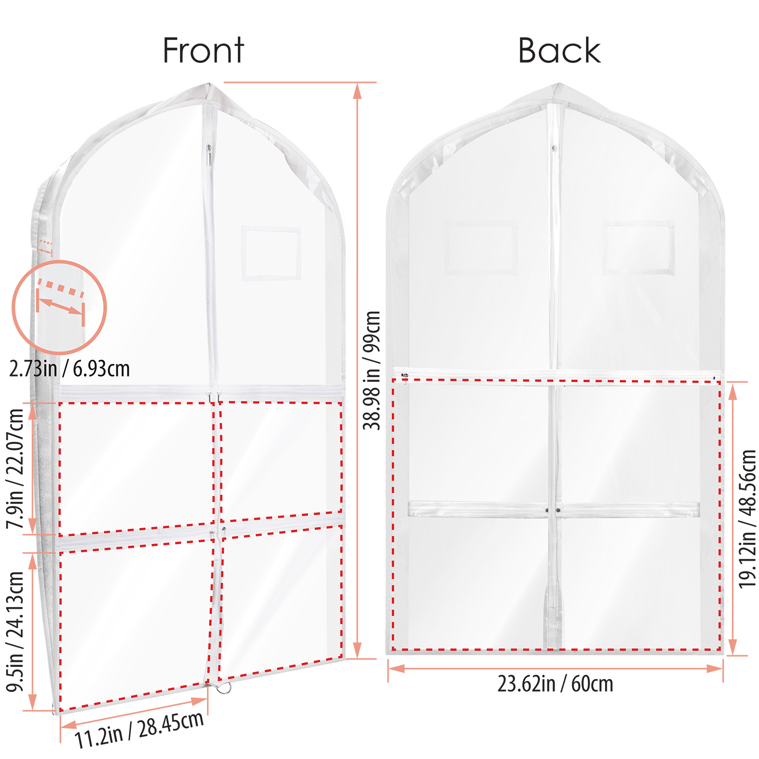 Mber 3-Pack 39" Dance Garment Bags For Dancers, Garment Bags For Dance Costumes, For Dance Competitions, with 4 Medium Clear Zipper Pockets, Clear