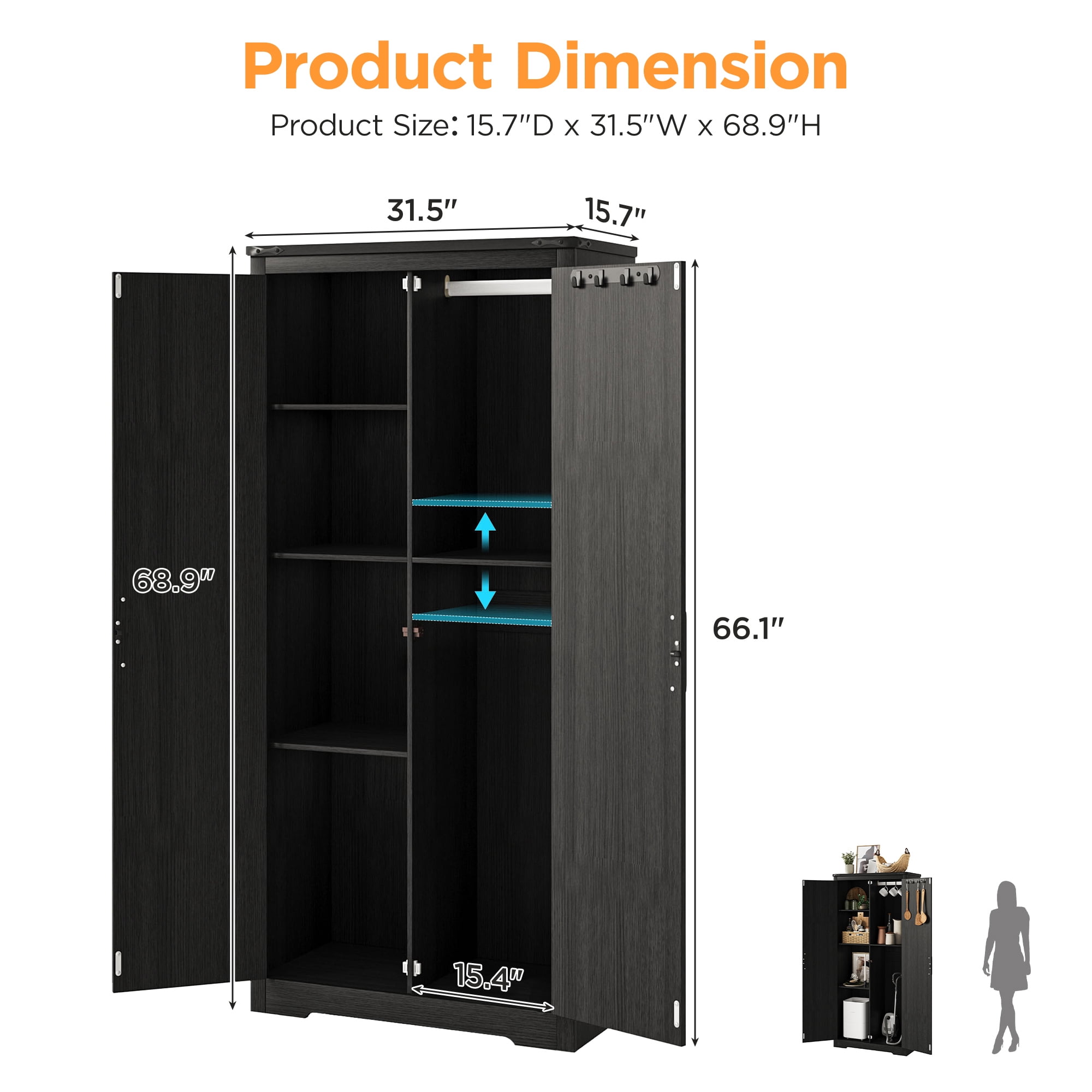 72"H Farmhouse Storage Cabinet with Adjustable Shelves, Large Pantry Organize with 2 Barn Doors, Tall Freestanding Cabinet for Kitchen, Bathroom/Garage/Basement/Living/Utility Room